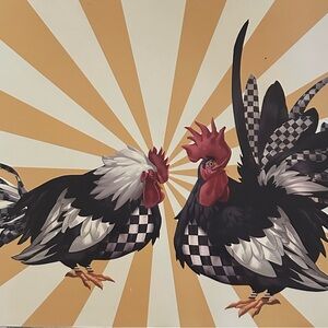 6 Mackenzie -Child playmates with rooster print.They are 11”H and 15” L